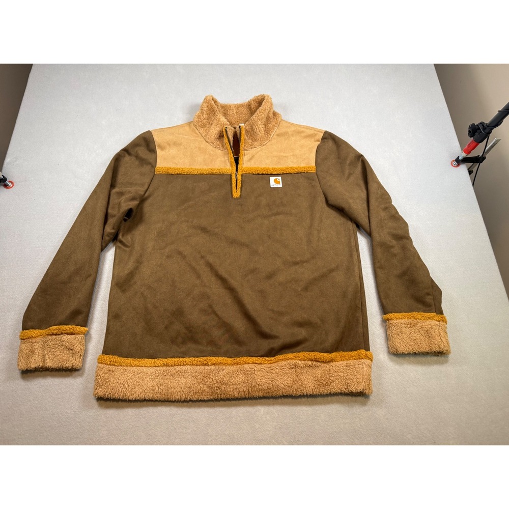 Carhartt Brown Tan Colorblock Quarter Zip Fleece Pullover Jacket XL
